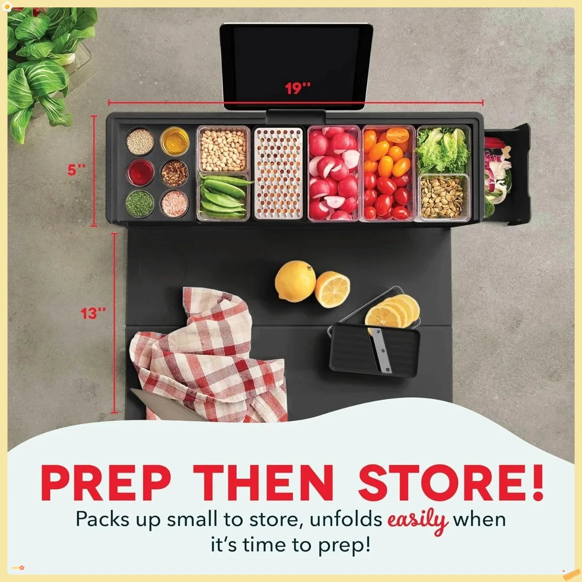 Prep Station, Tools, Containers, Board