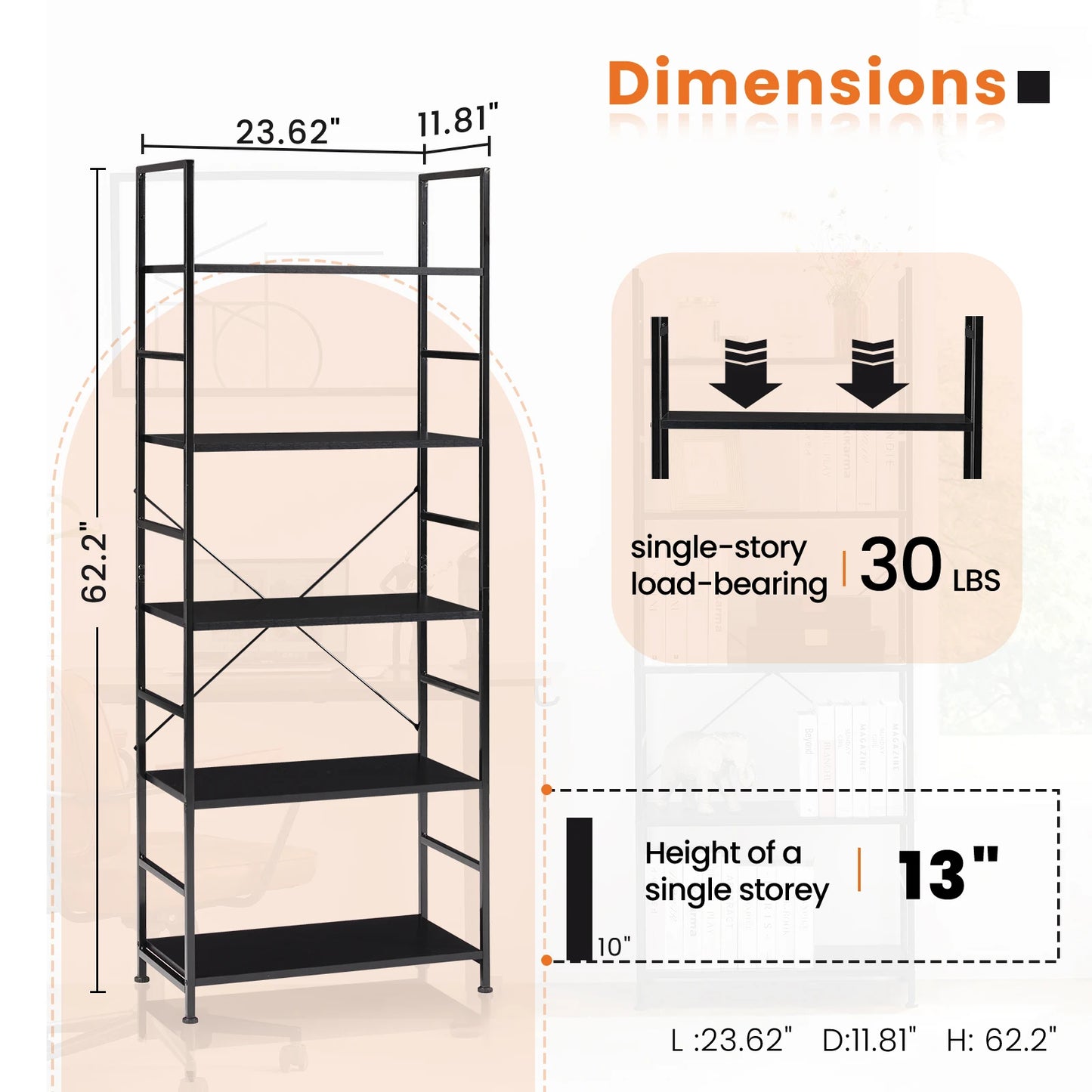 5 Tier Bookcase Corner Bookshelf