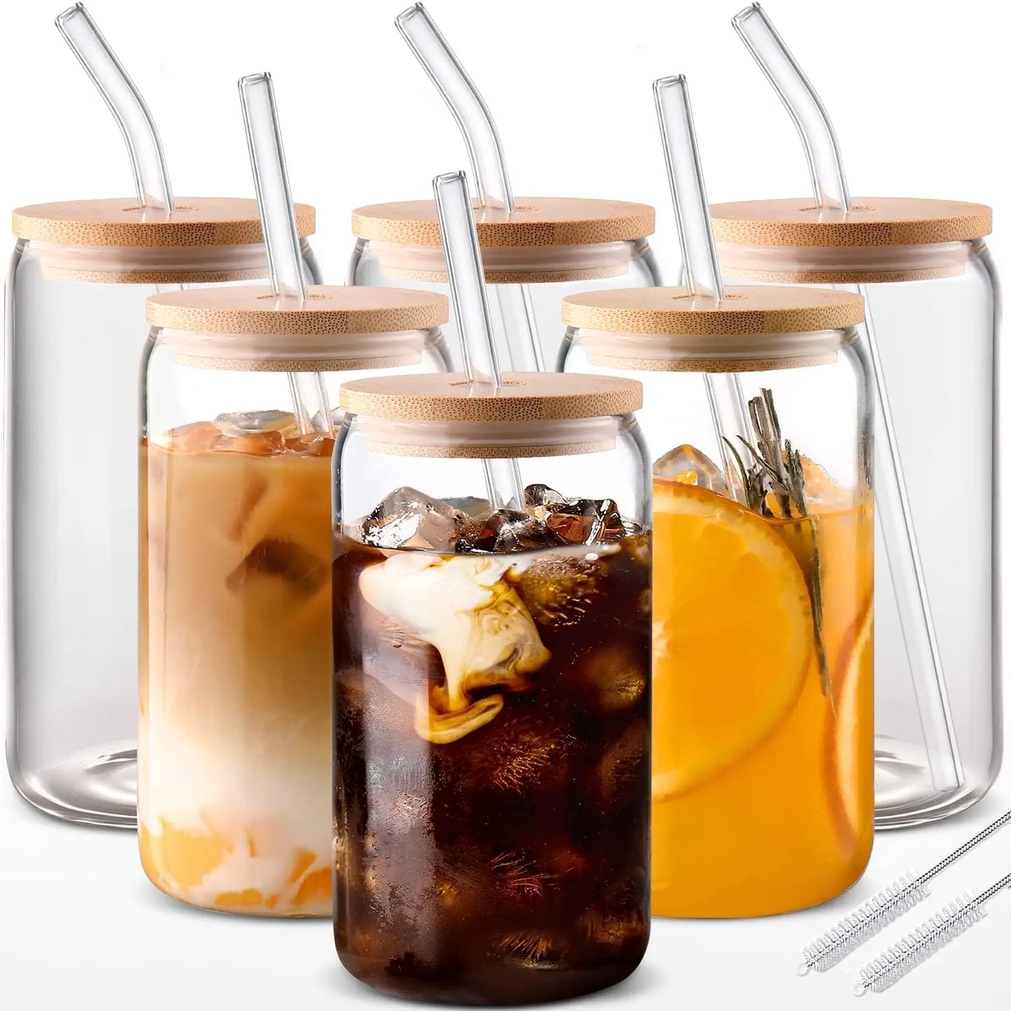 6 piece Drinking Glasses with Bamboo Lids