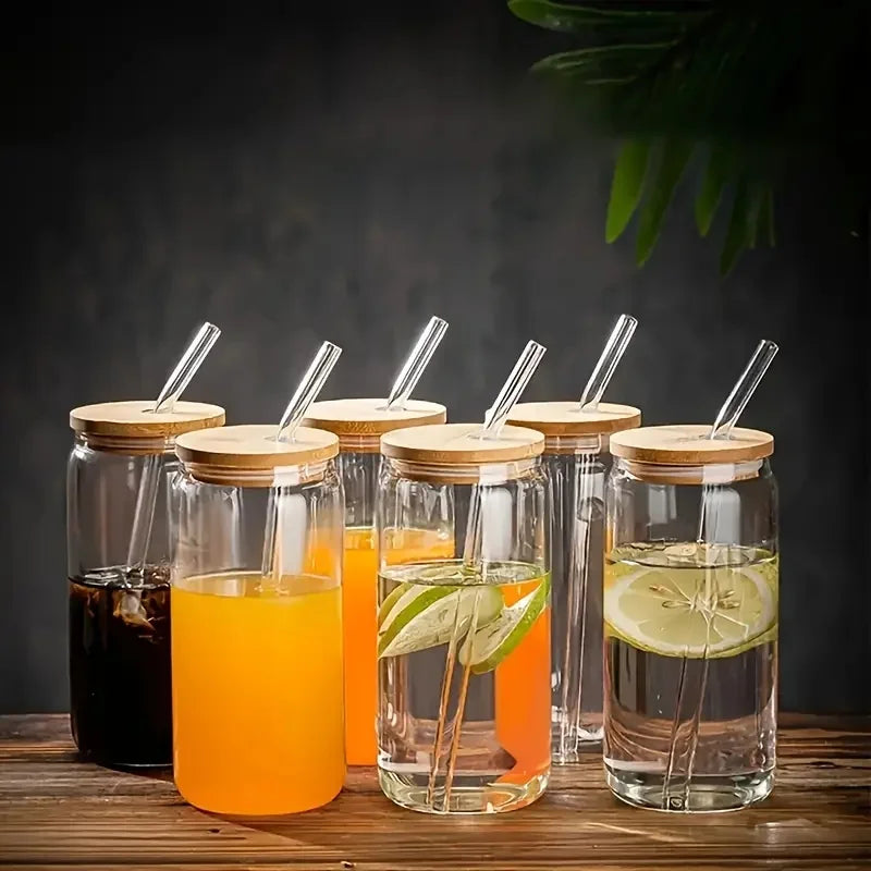 6 piece Drinking Glasses with Bamboo Lids