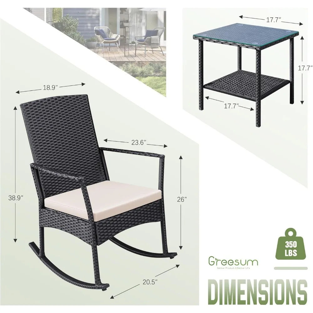 3 Piece Outside Rocking Chair set with Table