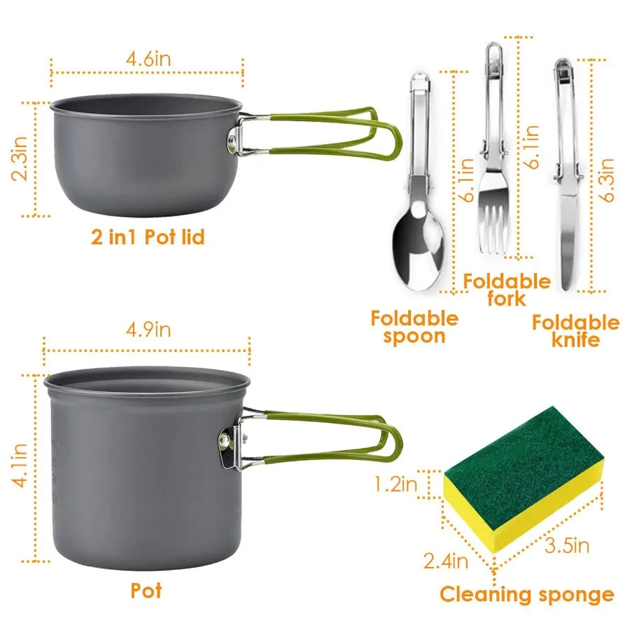 8 Pcs Camping Cookware Set