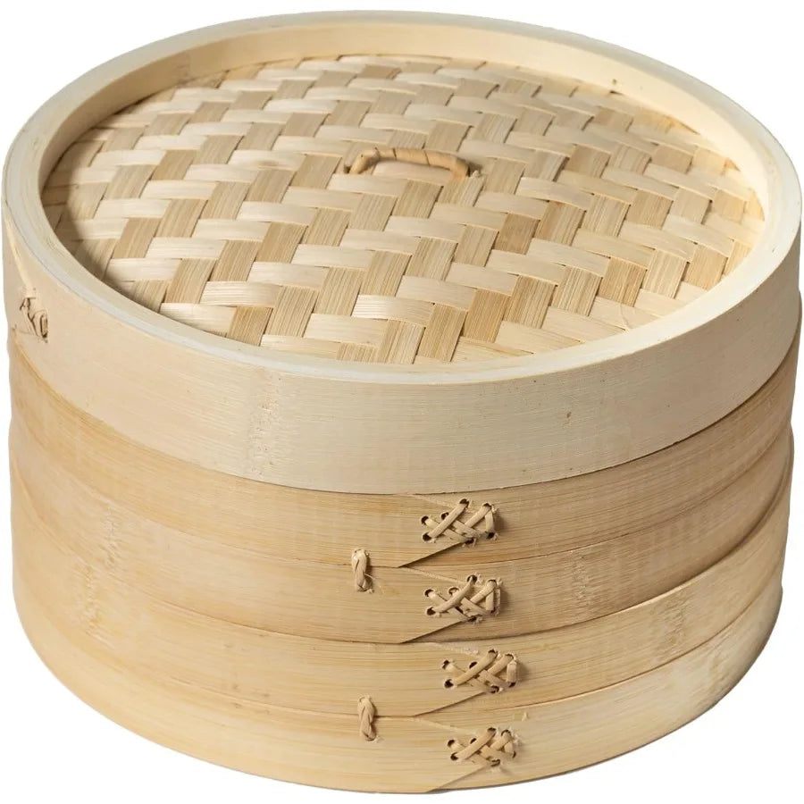 Eco-Friendly 2 Tier Bamboo Steamer Baskets