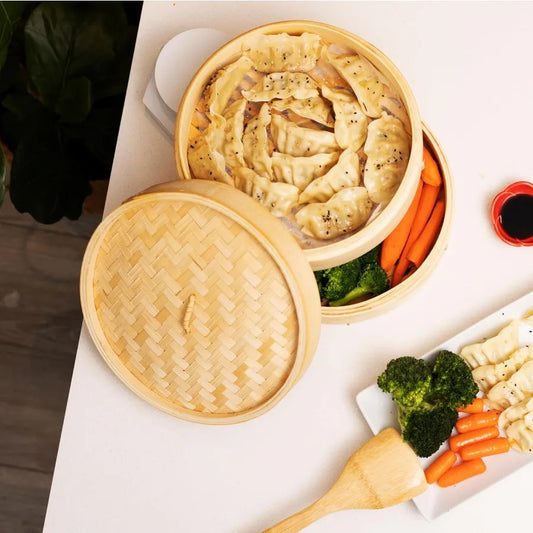 Eco-Friendly 2 Tier Bamboo Steamer Baskets