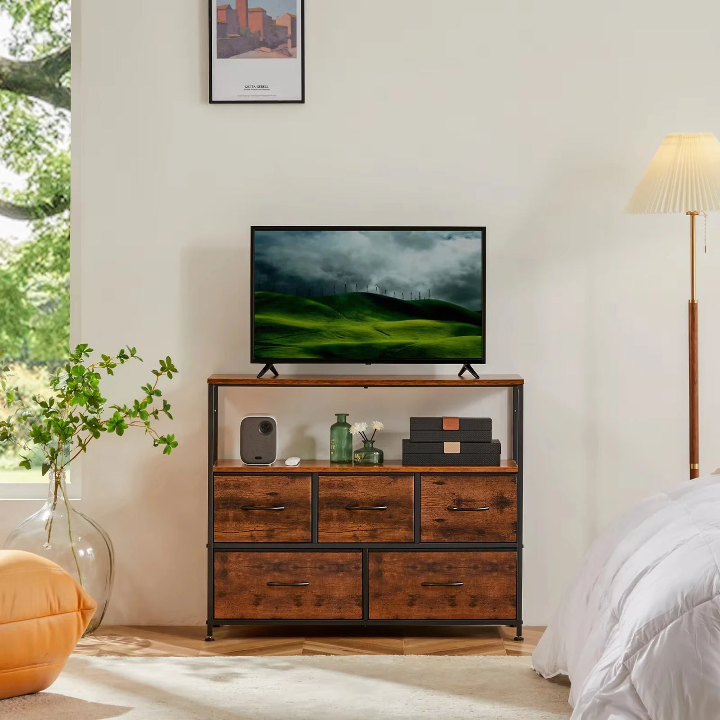 TV Stand with 5 Fabric Drawers