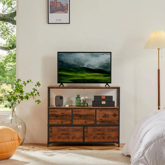 TV Stand with 5 Fabric Drawers