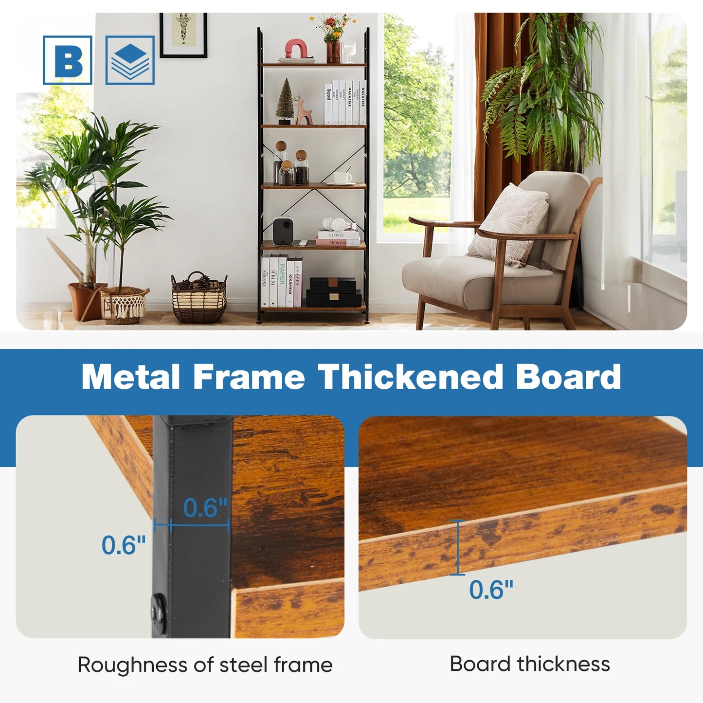 5 Tier Bookcase Corner Bookshelf
