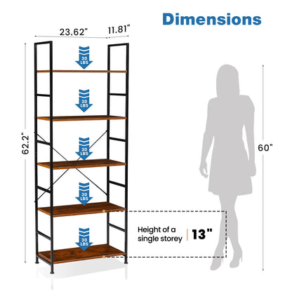 5 Tier Bookcase Corner Bookshelf
