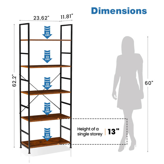 5 Tier Bookcase Corner Bookshelf