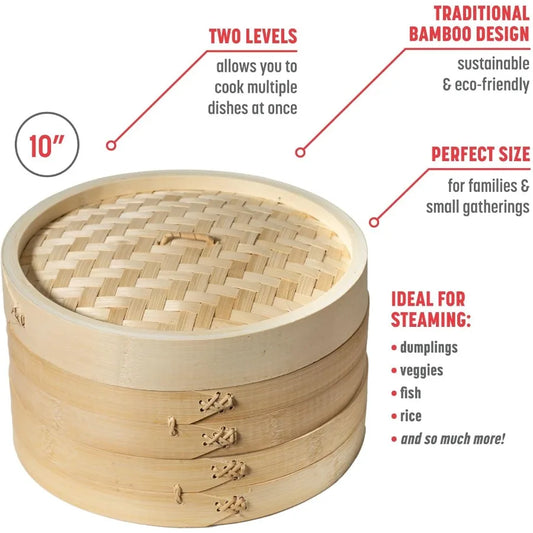 Eco-Friendly 2 Tier Bamboo Steamer Baskets