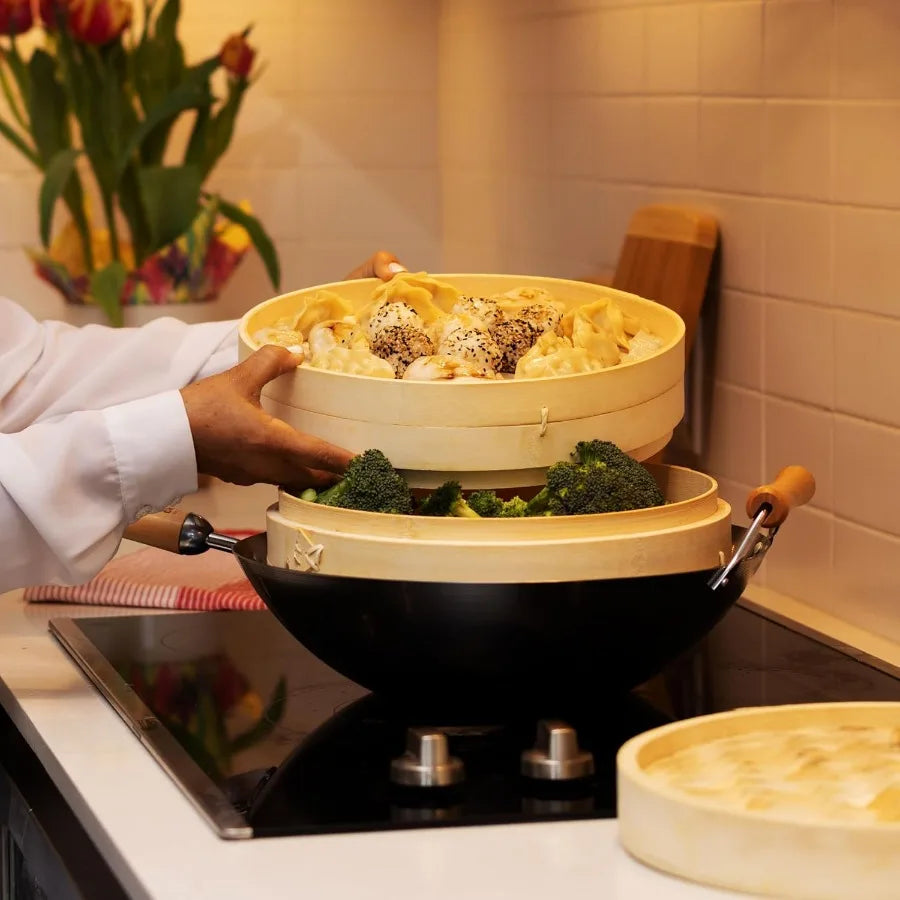 Eco-Friendly 2 Tier Bamboo Steamer Baskets