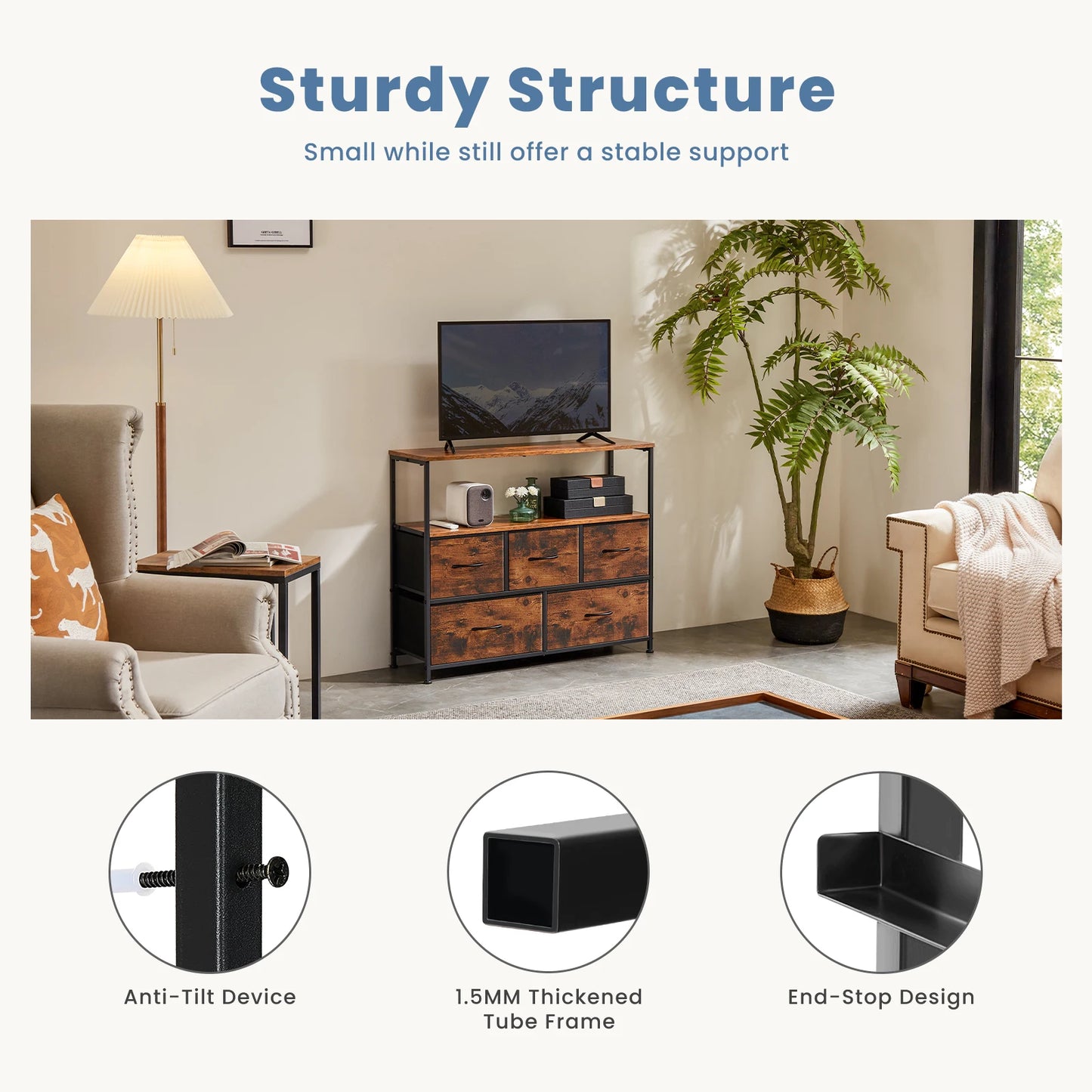 TV Stand with 5 Fabric Drawers