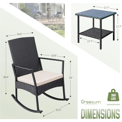 3 Piece Outside Rocking Chair set with Table