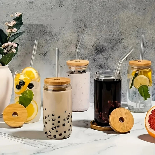 6 piece Drinking Glasses with Bamboo Lids