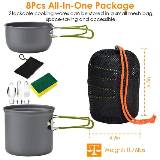 8 Pcs Camping Cookware Set