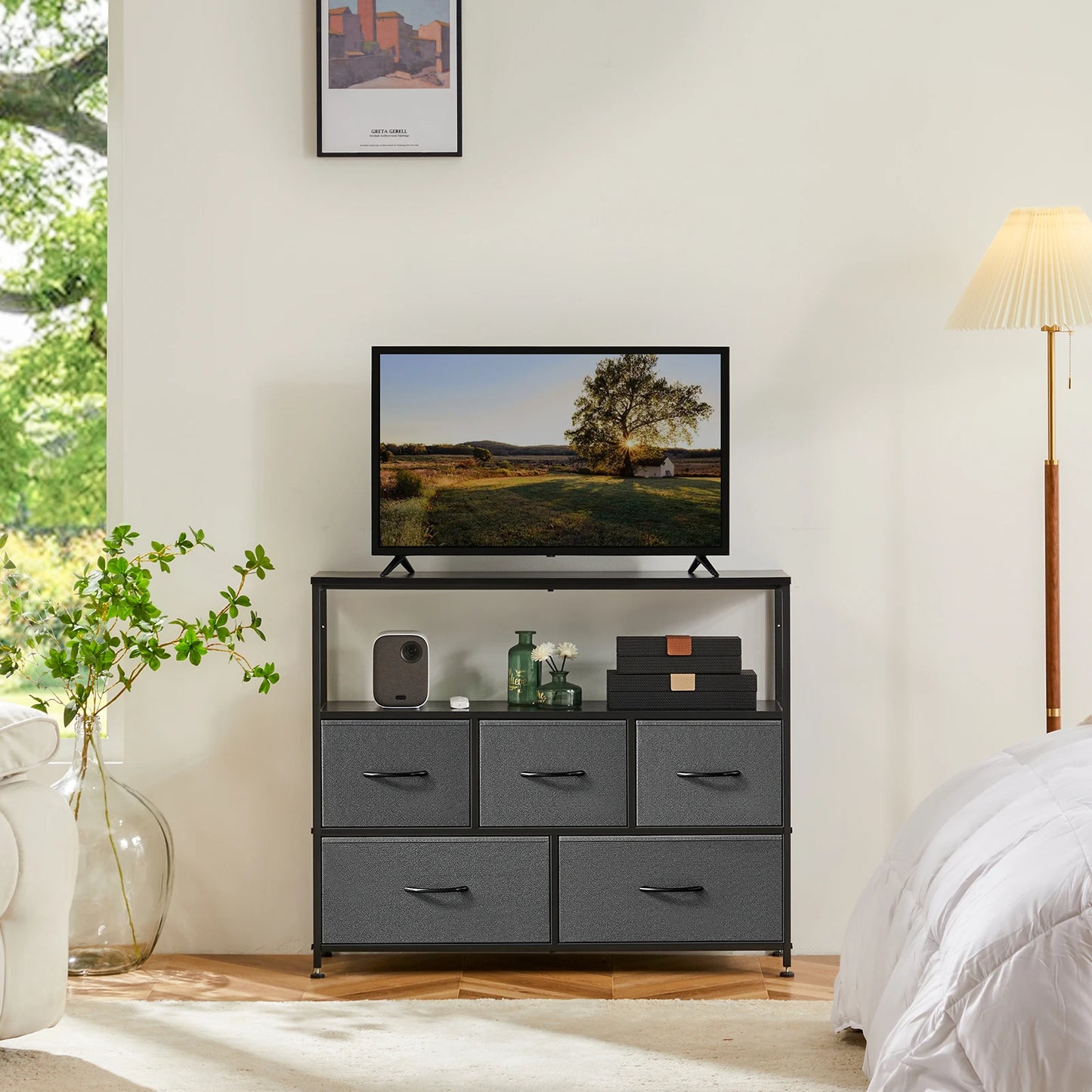 TV Stand with 5 Fabric Drawers